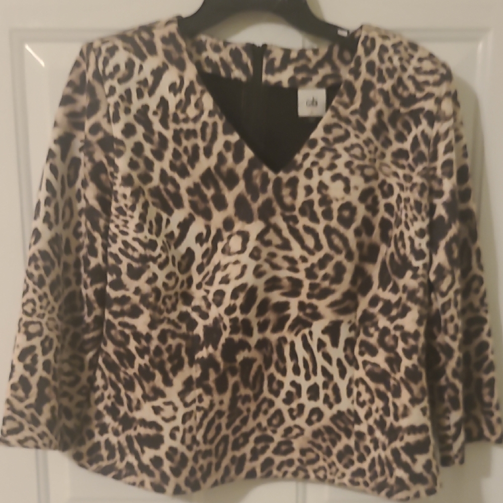 Cabi Black and Cream Animal Print Blouse